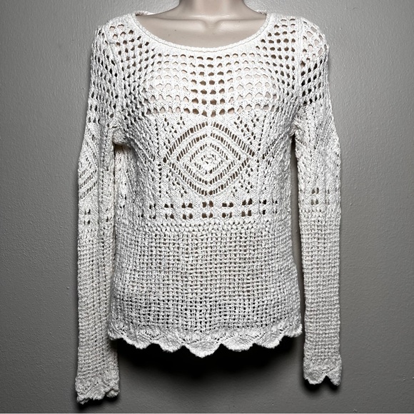 Hollister y2k Women Crochet Top‎ Small Cream Open Knit Festival Beach Coastal - Picture 1 of 8